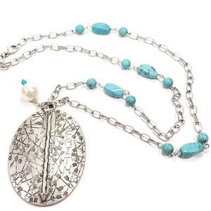 Silver Arrow Pendant Turquoise Necklace 30"